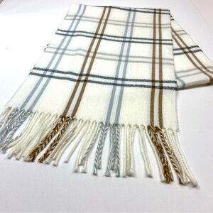 Charter Club White Plaid Scarf with Fringe